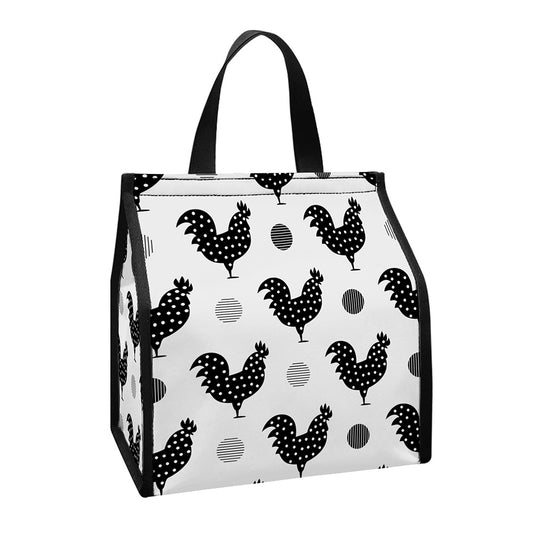 Polka Dot Rooster Pattern Print Insulated Lunch Tote