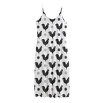 Polka Dot Rooster Pattern Print Jersey Midi Cami Dress