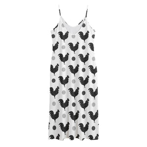 Polka Dot Rooster Pattern Print Jersey Midi Cami Dress