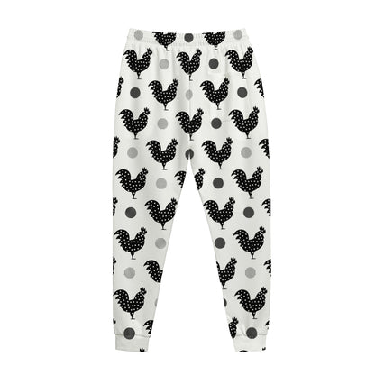 Polka Dot Rooster Pattern Print Jogger Pants