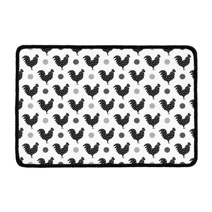 Polka Dot Rooster Pattern Print Kitchen Mat