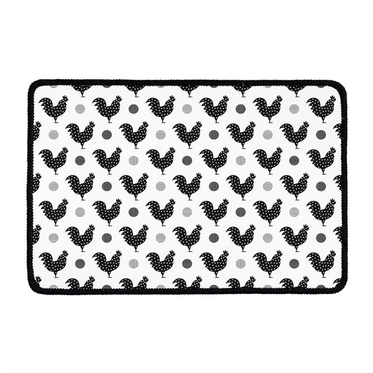 Polka Dot Rooster Pattern Print Kitchen Mat