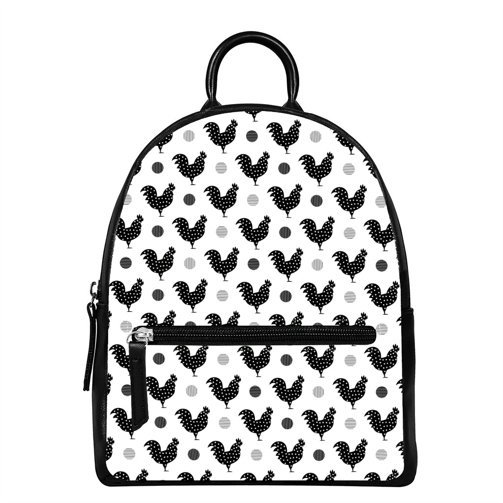 Polka Dot Rooster Pattern Print Leather Backpack