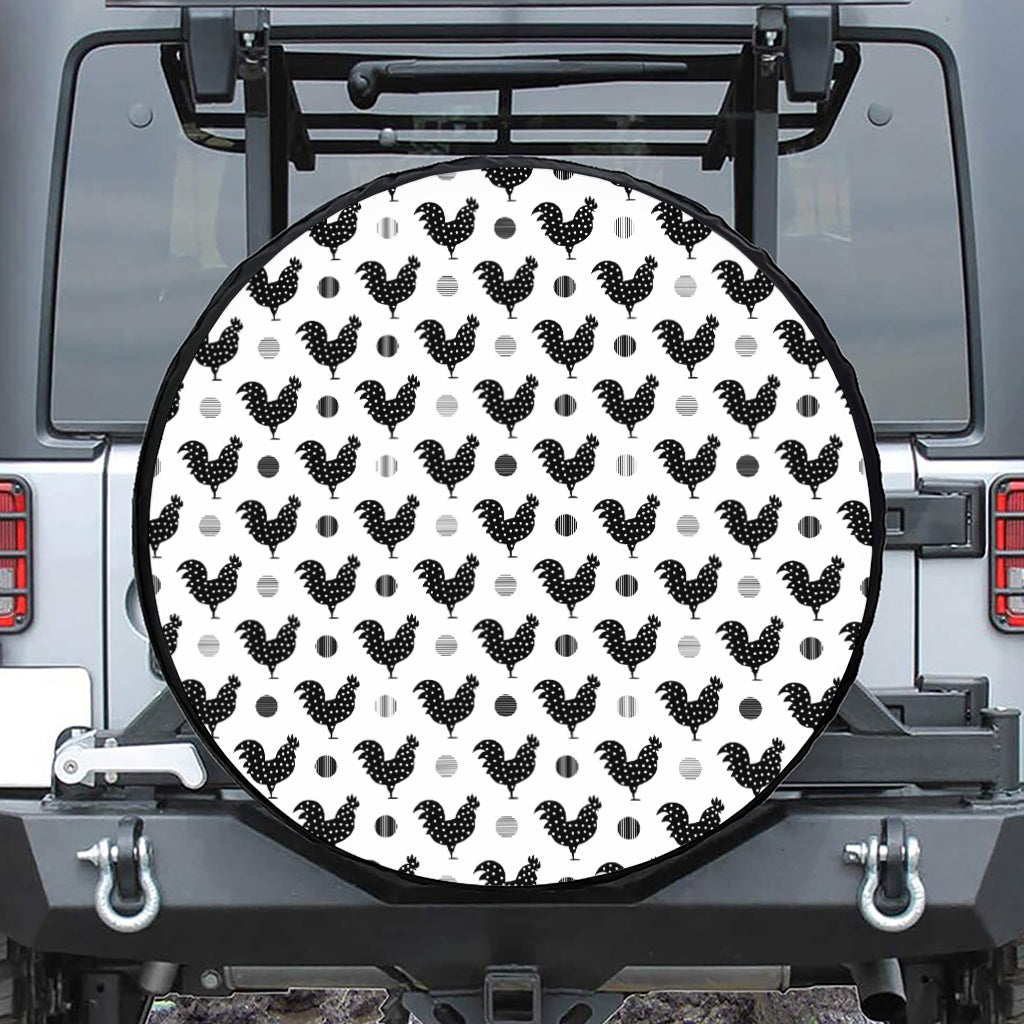 Polka Dot Rooster Pattern Print Leather Spare Tire Cover