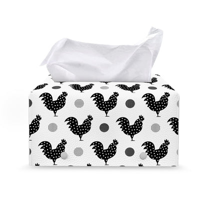 Polka Dot Rooster Pattern Print Leather Tissue Box Cover
