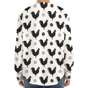 Polka Dot Rooster Pattern Print Long Sleeve Baseball Jersey