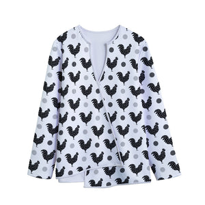 Polka Dot Rooster Pattern Print Long Sleeve Short Coat