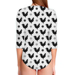 Polka Dot Rooster Pattern Print Long Sleeve Swimsuit