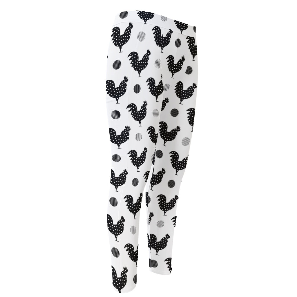 Polka Dot Rooster Pattern Print Men's Compression Pants