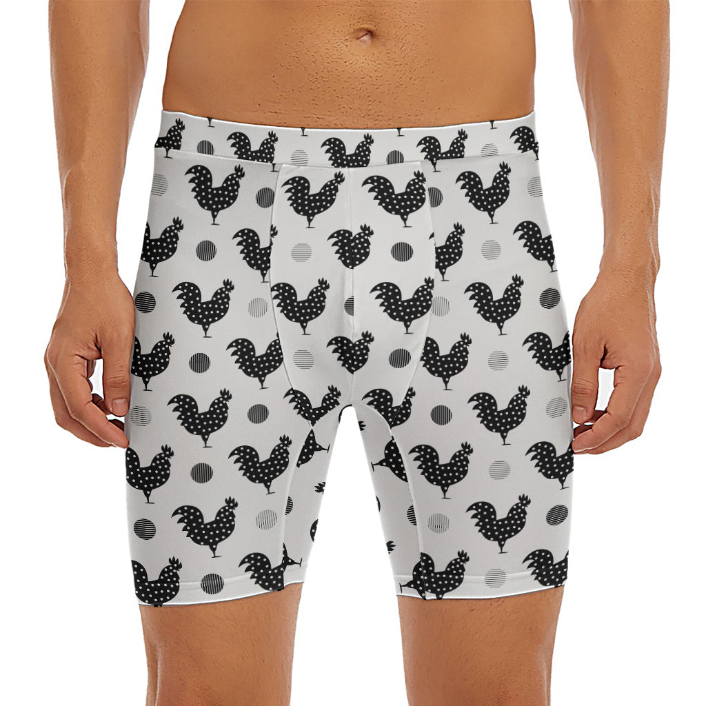 Polka Dot Rooster Pattern Print Men's Long Boxer Briefs