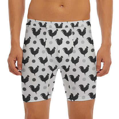 Polka Dot Rooster Pattern Print Men's Long Boxer Briefs