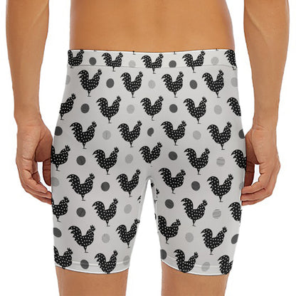 Polka Dot Rooster Pattern Print Men's Long Boxer Briefs