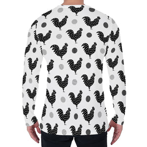 Polka Dot Rooster Pattern Print Men's Long Sleeve T-Shirt