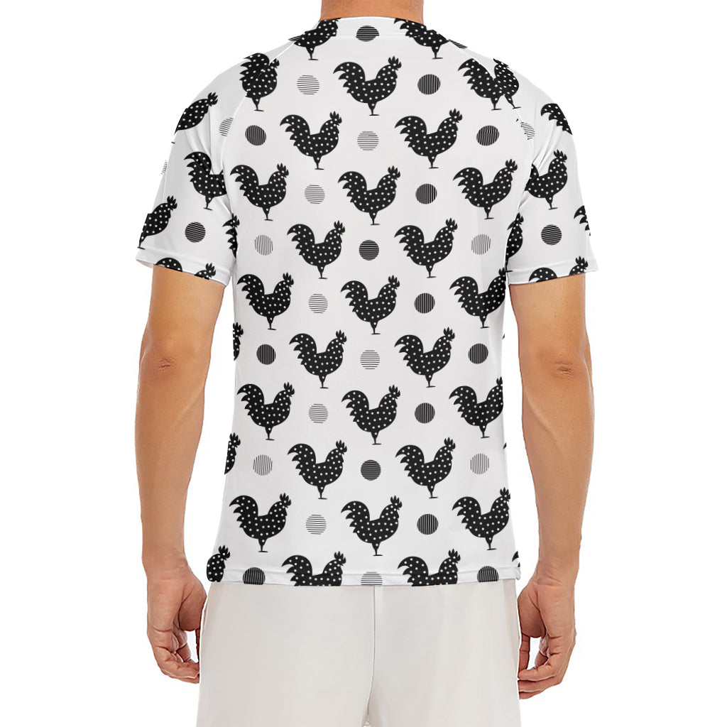 Polka Dot Rooster Pattern Print Men's Short Sleeve Rash Guard
