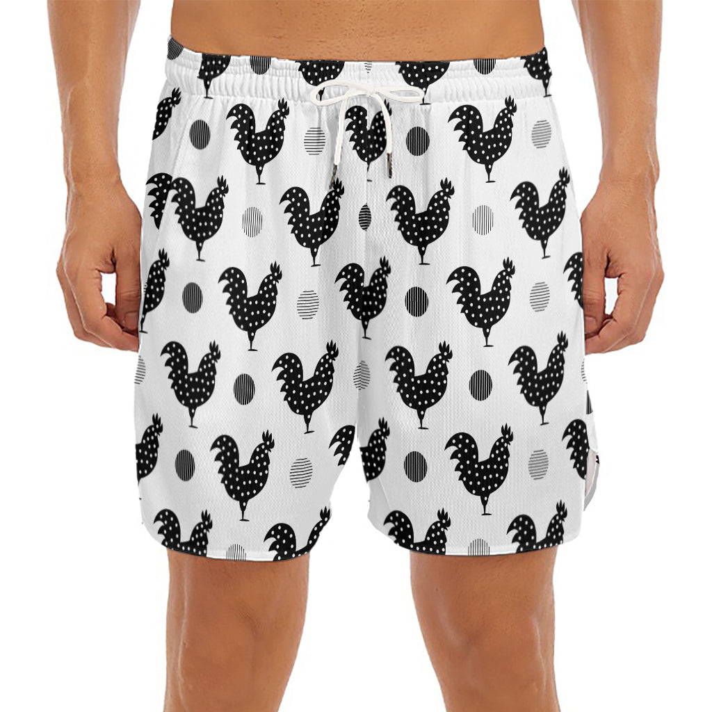 Polka Dot Rooster Pattern Print Men's Split Running Shorts