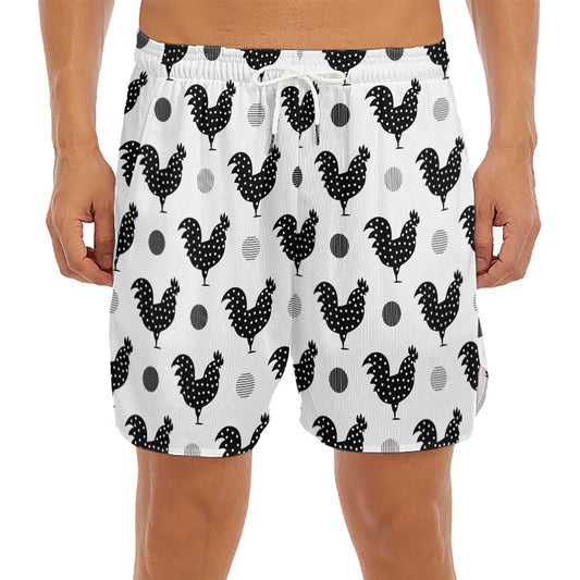 Polka Dot Rooster Pattern Print Men's Split Running Shorts