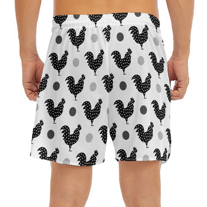 Polka Dot Rooster Pattern Print Men's Split Running Shorts