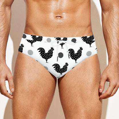 Polka Dot Rooster Pattern Print Men's Swim Briefs