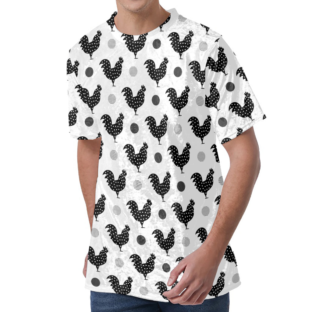 Polka Dot Rooster Pattern Print Men's Velvet T-Shirt