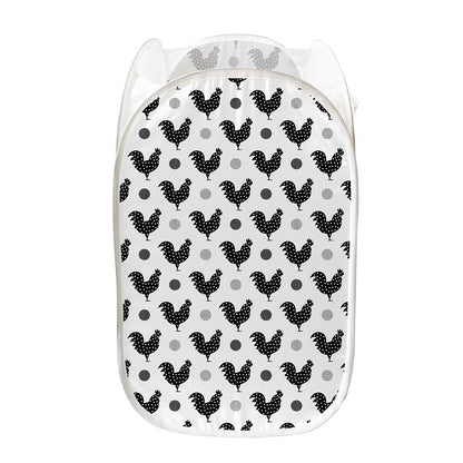 Polka Dot Rooster Pattern Print Mesh Laundry Hamper