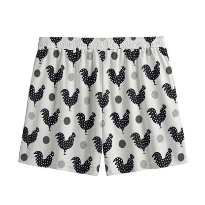 Polka Dot Rooster Pattern Print Mesh Shorts