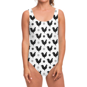 Polka Dot Rooster Pattern Print One Piece Swimsuit