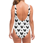 Polka Dot Rooster Pattern Print One Piece Swimsuit