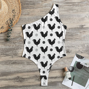 Polka Dot Rooster Pattern Print One Shoulder Bodysuit