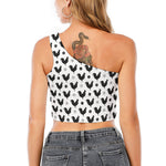 Polka Dot Rooster Pattern Print One Shoulder Crop Top