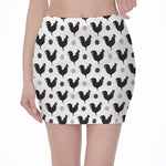 Polka Dot Rooster Pattern Print Pencil Mini Skirt
