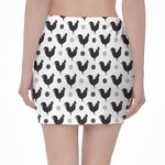 Polka Dot Rooster Pattern Print Pencil Mini Skirt