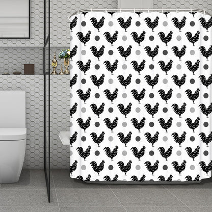 Polka Dot Rooster Pattern Print Polyester Shower Curtain