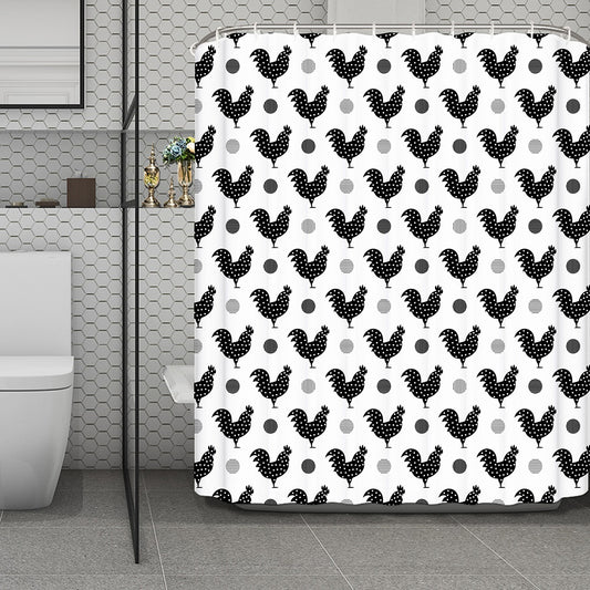 Polka Dot Rooster Pattern Print Polyester Shower Curtain