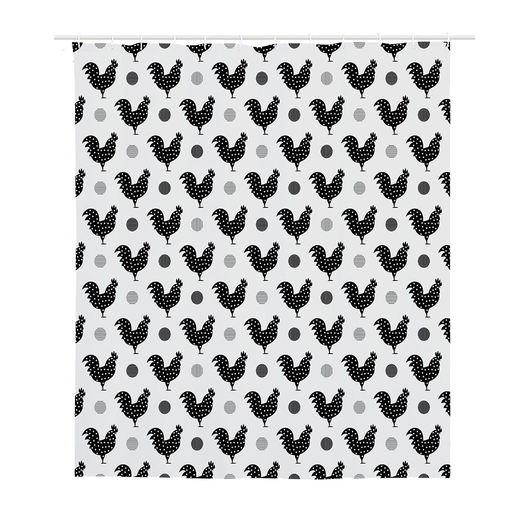Polka Dot Rooster Pattern Print Polyester Shower Curtain