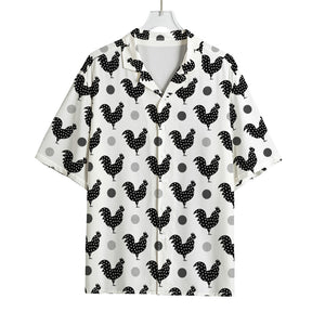 Polka Dot Rooster Pattern Print Rayon Hawaiian Shirt