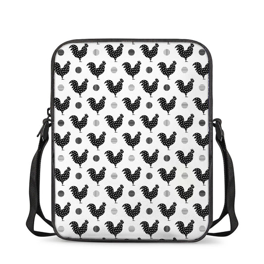 Polka Dot Rooster Pattern Print Rectangular Crossbody Bag