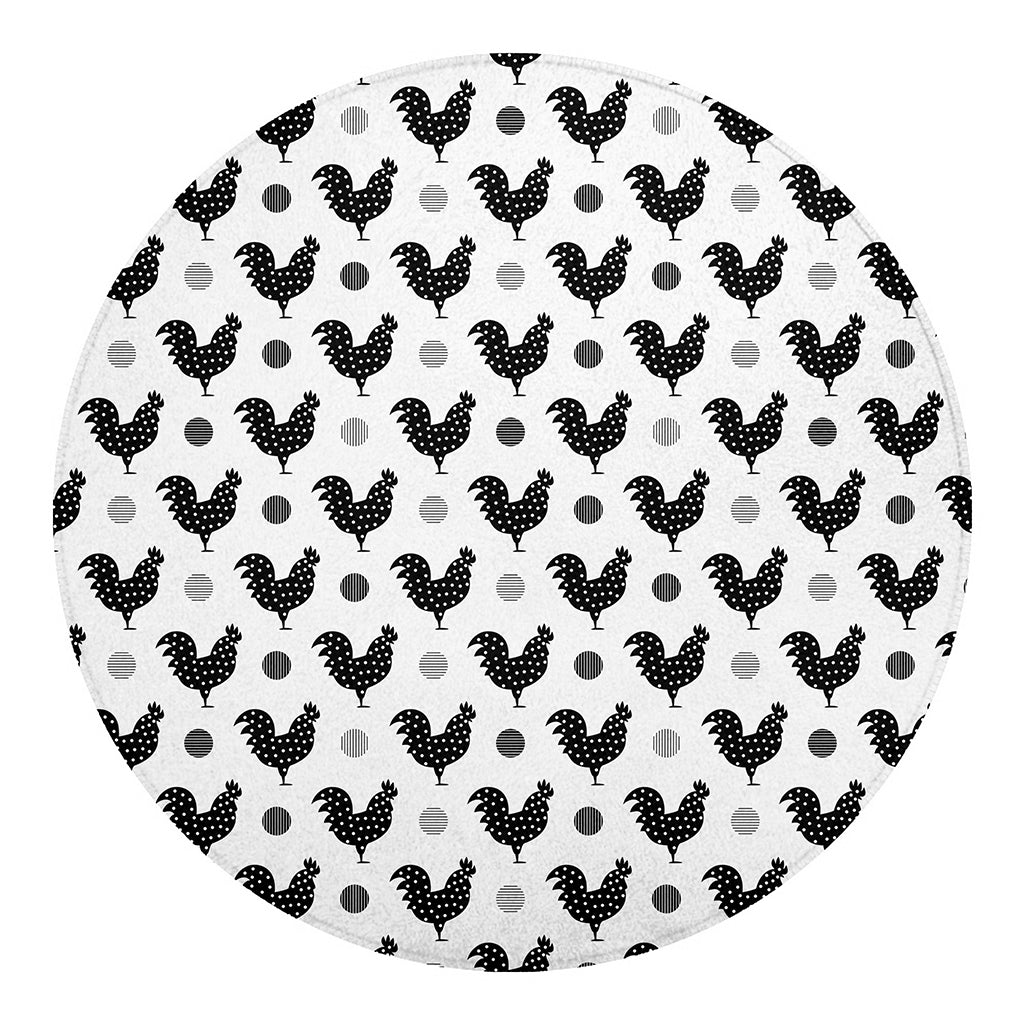 Polka Dot Rooster Pattern Print Round Blanket