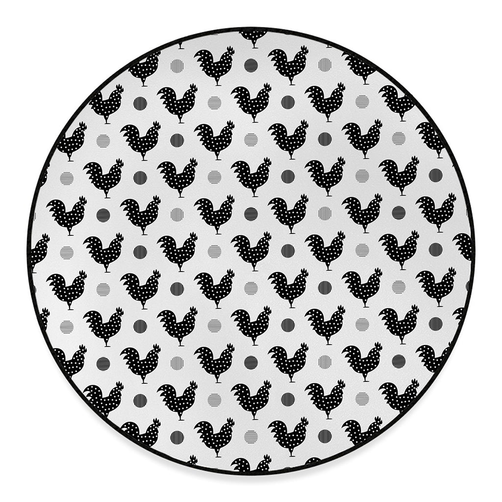 Polka Dot Rooster Pattern Print Round Floor Mat