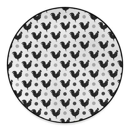 Polka Dot Rooster Pattern Print Round Floor Mat