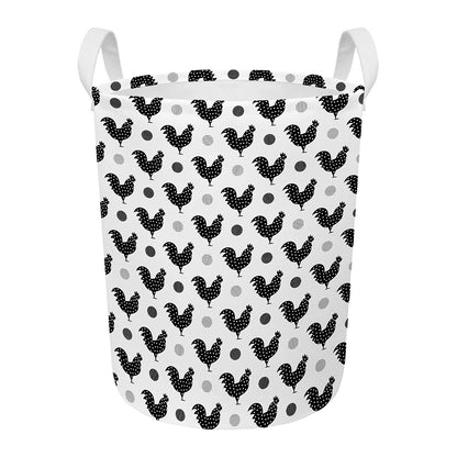 Polka Dot Rooster Pattern Print Round Laundry Basket