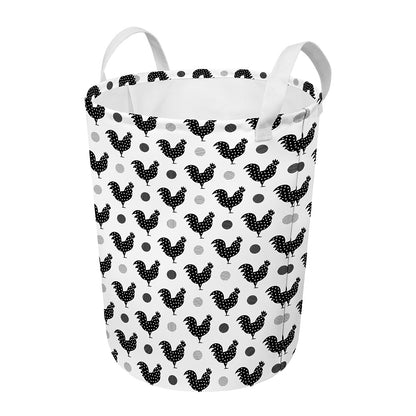 Polka Dot Rooster Pattern Print Round Laundry Basket