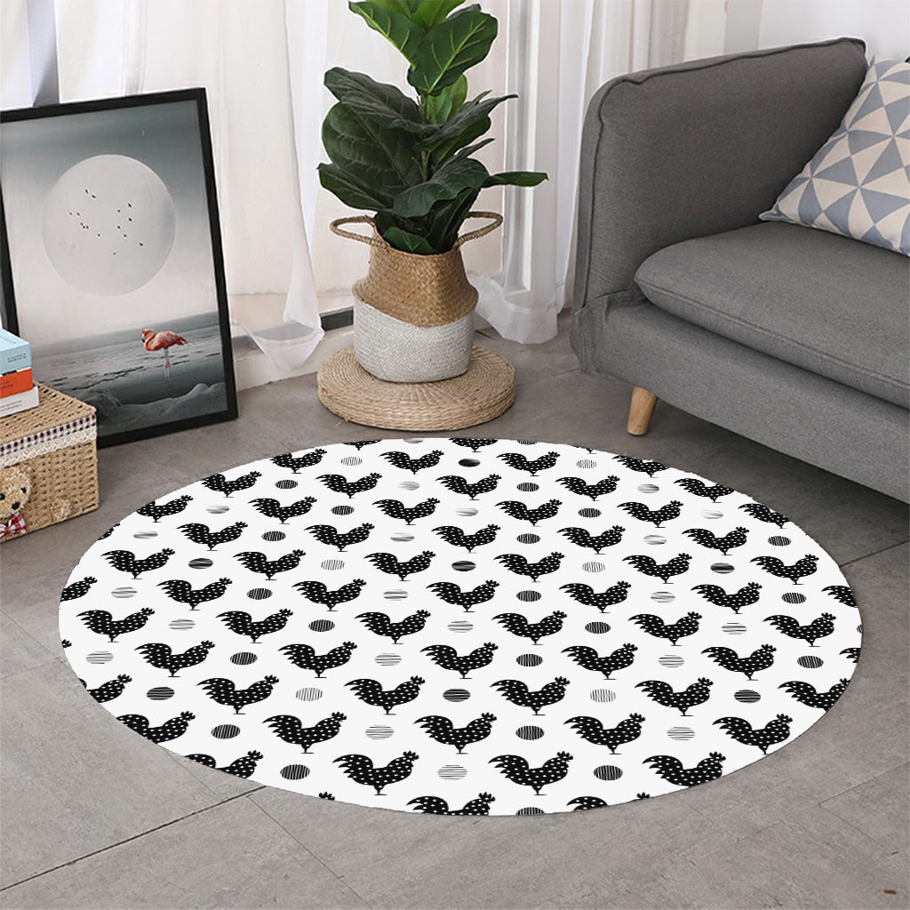 Polka Dot Rooster Pattern Print Round Rug