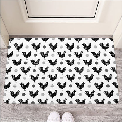 Polka Dot Rooster Pattern Print Rubber Doormat