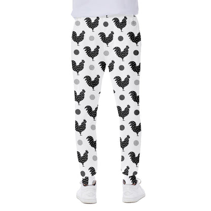 Polka Dot Rooster Pattern Print Scuba Joggers