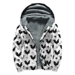 Polka Dot Rooster Pattern Print Sherpa Lined Zip Up Hoodie