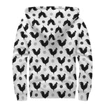 Polka Dot Rooster Pattern Print Sherpa Lined Zip Up Hoodie