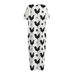 Polka Dot Rooster Pattern Print Short Sleeve Long Nightdress