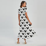 Polka Dot Rooster Pattern Print Short Sleeve Maxi Dress