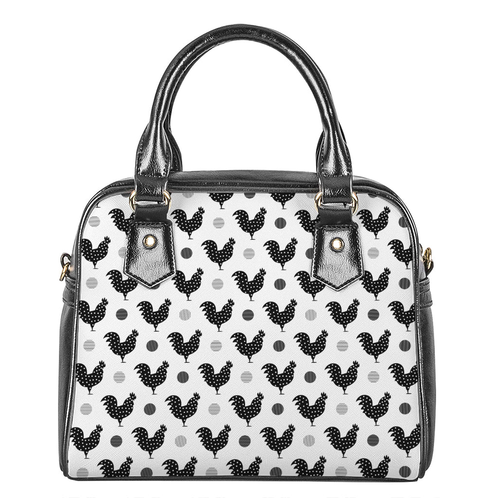 Polka Dot Rooster Pattern Print Shoulder Handbag