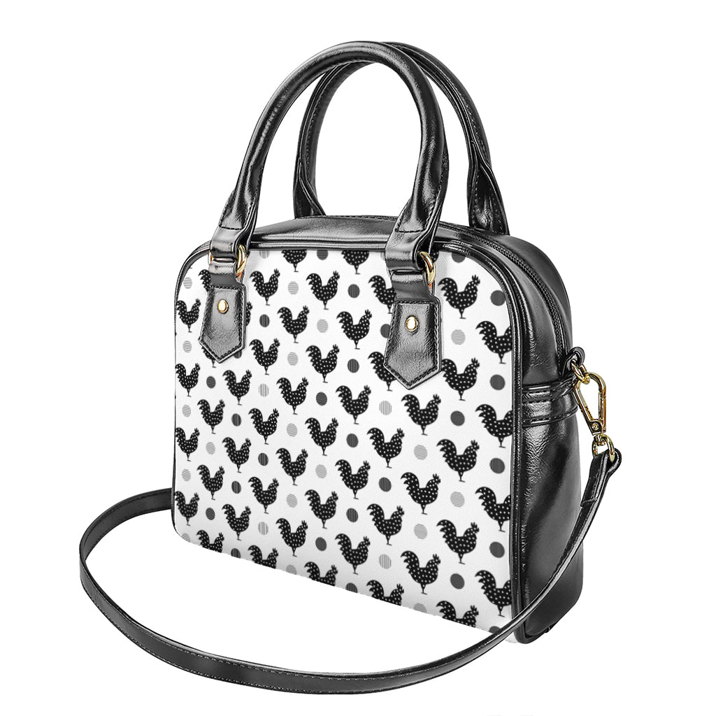 Polka Dot Rooster Pattern Print Shoulder Handbag